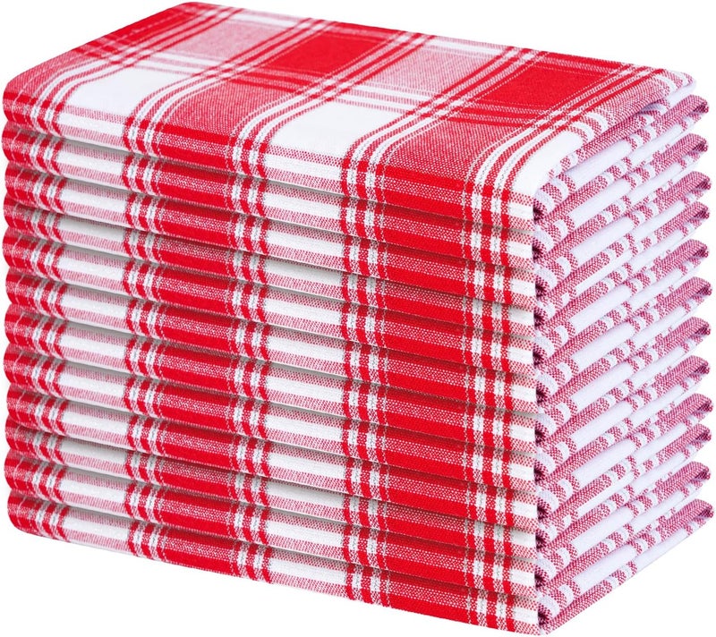 Blue Needles Gingham Buffalo Plaid Cloth Napkins 100% Cotton Set of 12 Dinner Table Napkins 18x18 inch Soft, Reusable, Washable Perfect for Valentine's Day Parties & Everyday Use - Silver Red & White - Image 1
